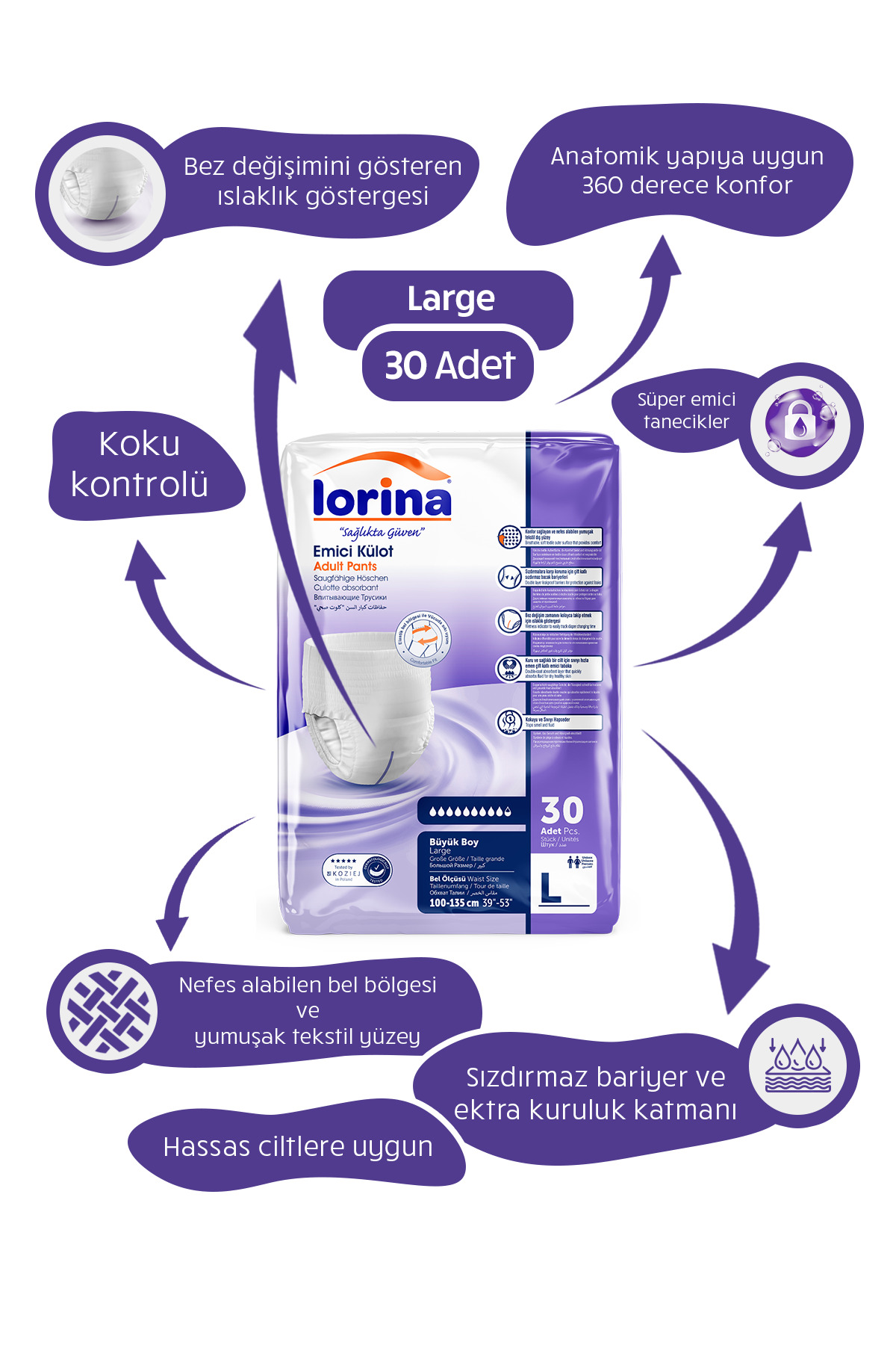 1_org_zoom-176.jpg Lorina Emici Külot Hasta Bezi Large 30'Lu 120 Adet - Görsel 1